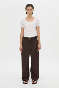 Front view CAMILLA AND MARC Siona Light Weight Fitted Tee in soft white with scoop neckline.