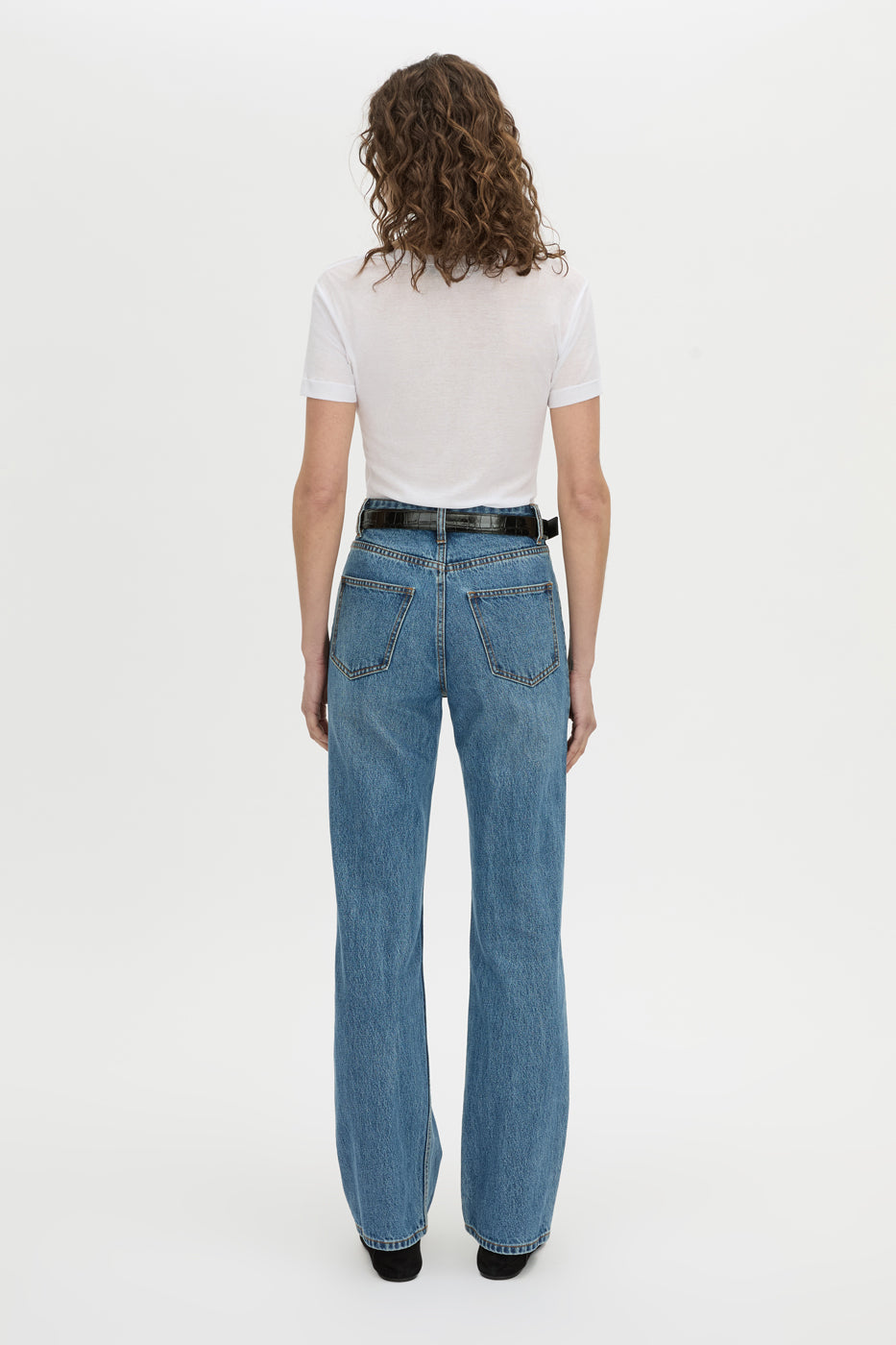Back view CAMILLA AND MARC Siona Light Weight Fitted Tee in soft white with scoop neckline.