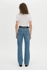Back view CAMILLA AND MARC Siona Light Weight Fitted Tee in soft white with scoop neckline.