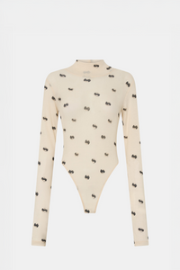Ghost view CAMILLA AND MARC Siona Printed Long Sleeve Bodysuit with high‑neckline.