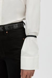 Front View - CAMILLA AND MARC Sleeve Monogram garter pair in black. Worn on the arm to perfectly bunch up 