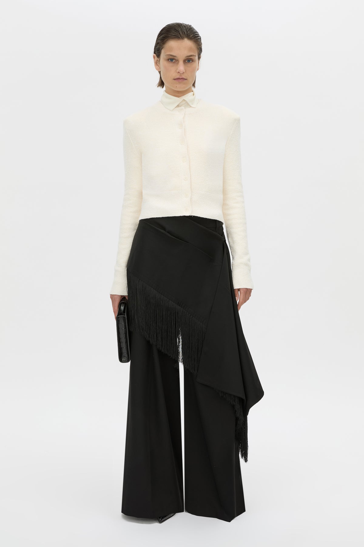 Front-styled view CAMILLA AND MARC Soleo Textured Knit Cardigan in cream.