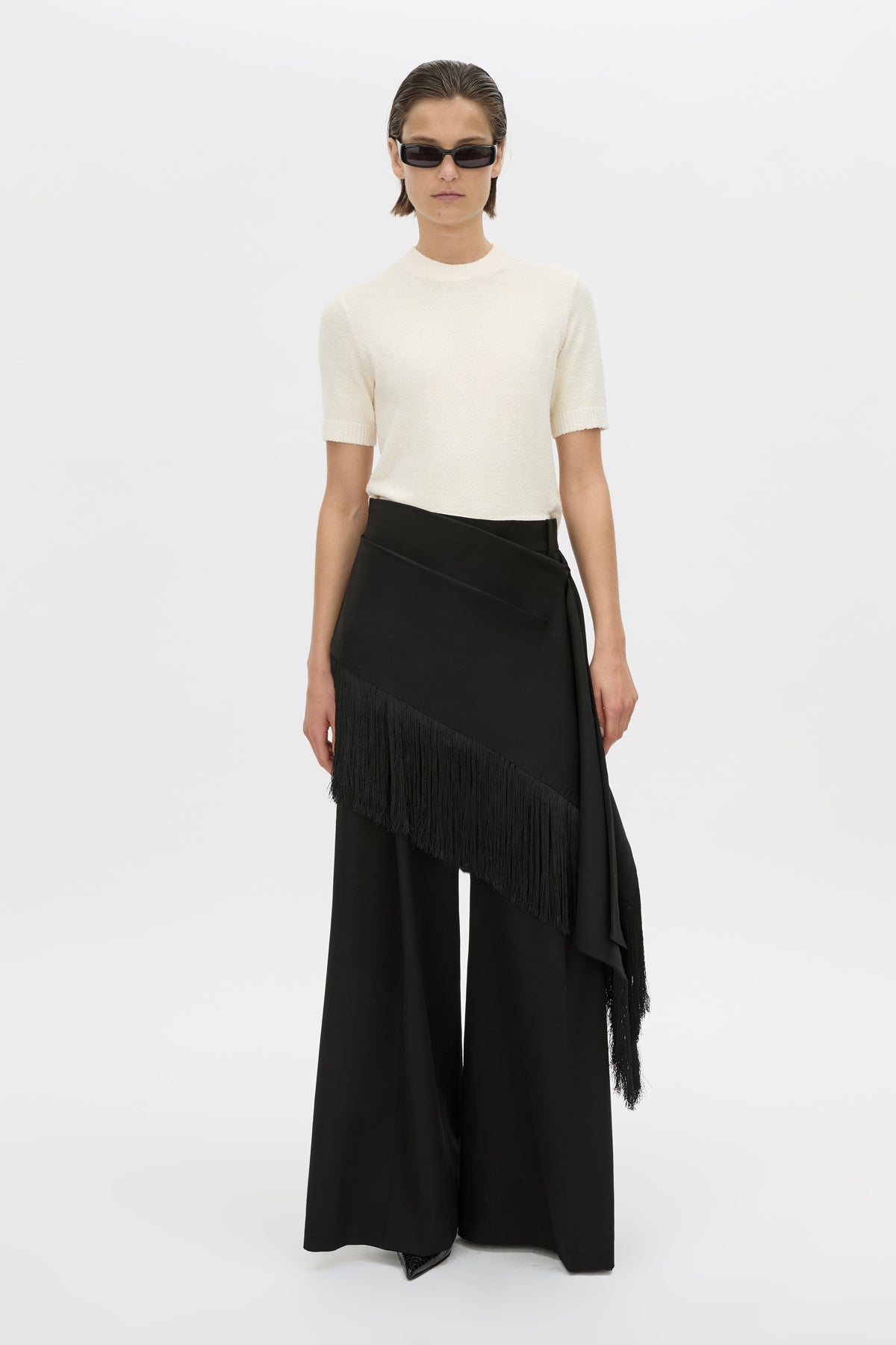 Front-styled view CAMILLA AND MARC Soleo Textured Knit T‑Shirt in cream.