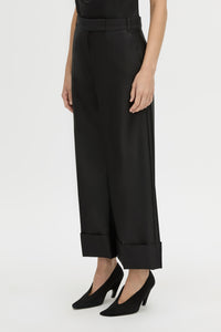 Cropped view CAMILLA AND MARC Sona Crop Pant in black with wide‑leg culotte design.