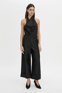 Front-styled view CAMILLA AND MARC Sona Crop Pant in black with wide‑leg culotte design.