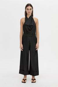 Front view CAMILLA AND MARC Sona Crop Pant in black with wide‑leg culotte design.