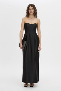 Front-styled view CAMILLA AND MARC strapless Sona Maxi Dress in black with structured internal bodice.
