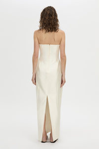 Back view CAMILLA AND MARC strapless Sona Maxi Dress in cream with structured internal bodice.
