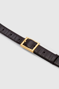 Cropped view CAMILLA AND MARC Sonny Eel Belt in Burgundy leather with textured eel embossing.