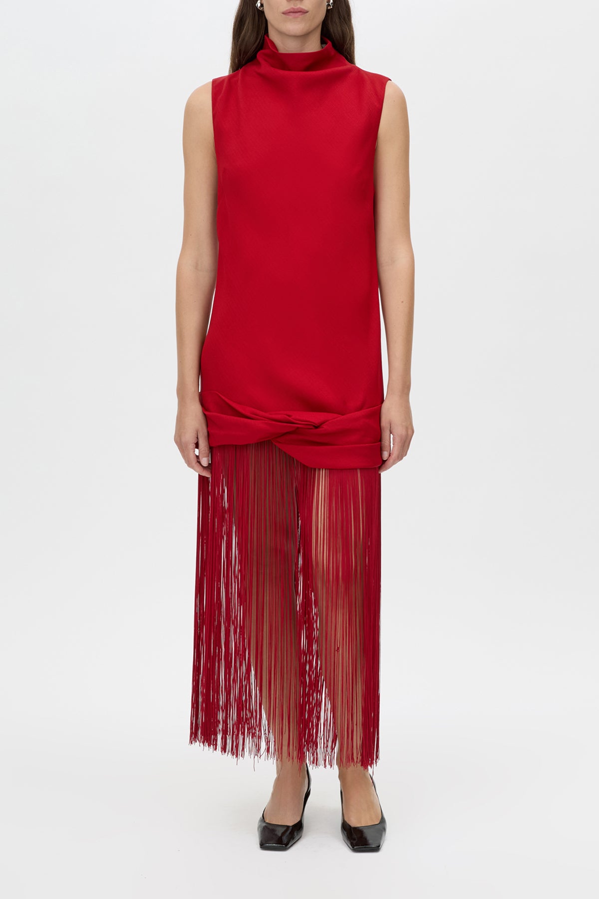 Starling Dress - CAMILLA AND MARC Starling mock neck red maxi dress with fringing