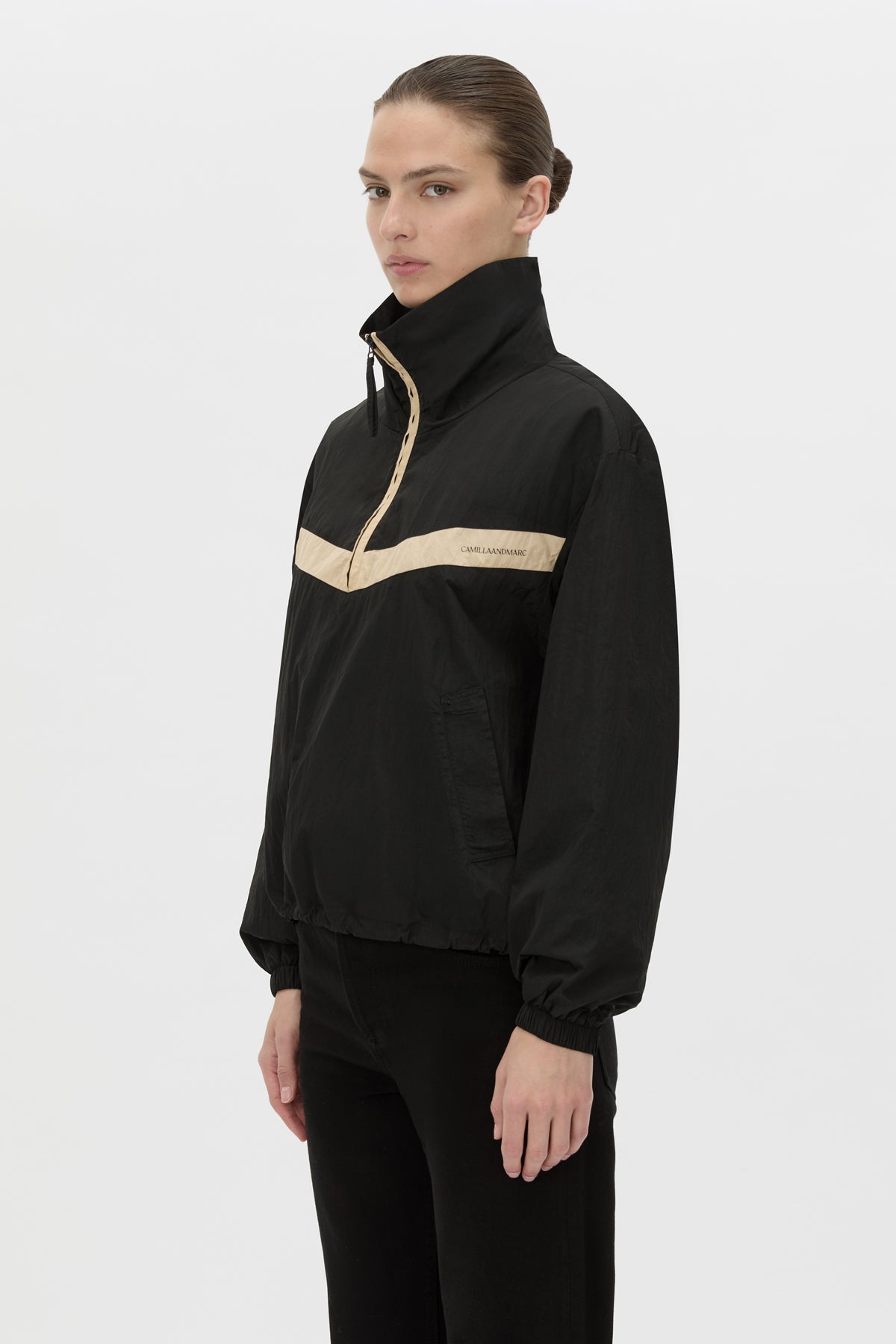 Cropped view CAMILLA AND MARC Storm Colour Block Pullover in black and bone.