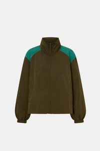 Ghost view CAMILLA AND MARC Storm Colour Block Anorak in khaki emerald with contrast shoulder panels and a funnel neckline.