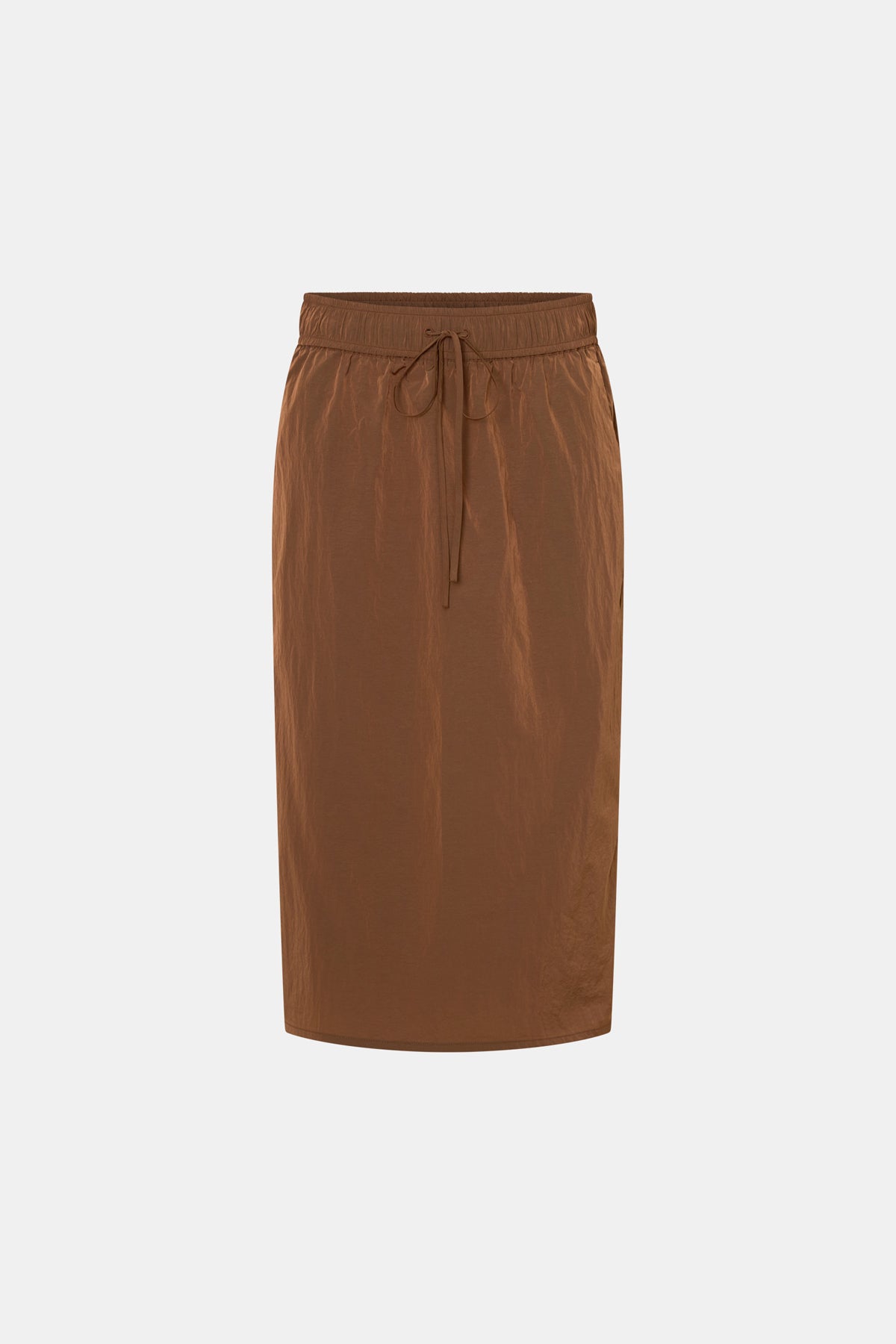 Ghost view CAMILLA AND MARC Storm Midi Skirt in mocha with an elasticated waistband, slanted side pockets and a back vent.
