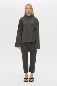 Front view CAMILLA AND MARC Studio Hoodie in Coal with relaxed long‑sleeve design and hooded silhouette.  