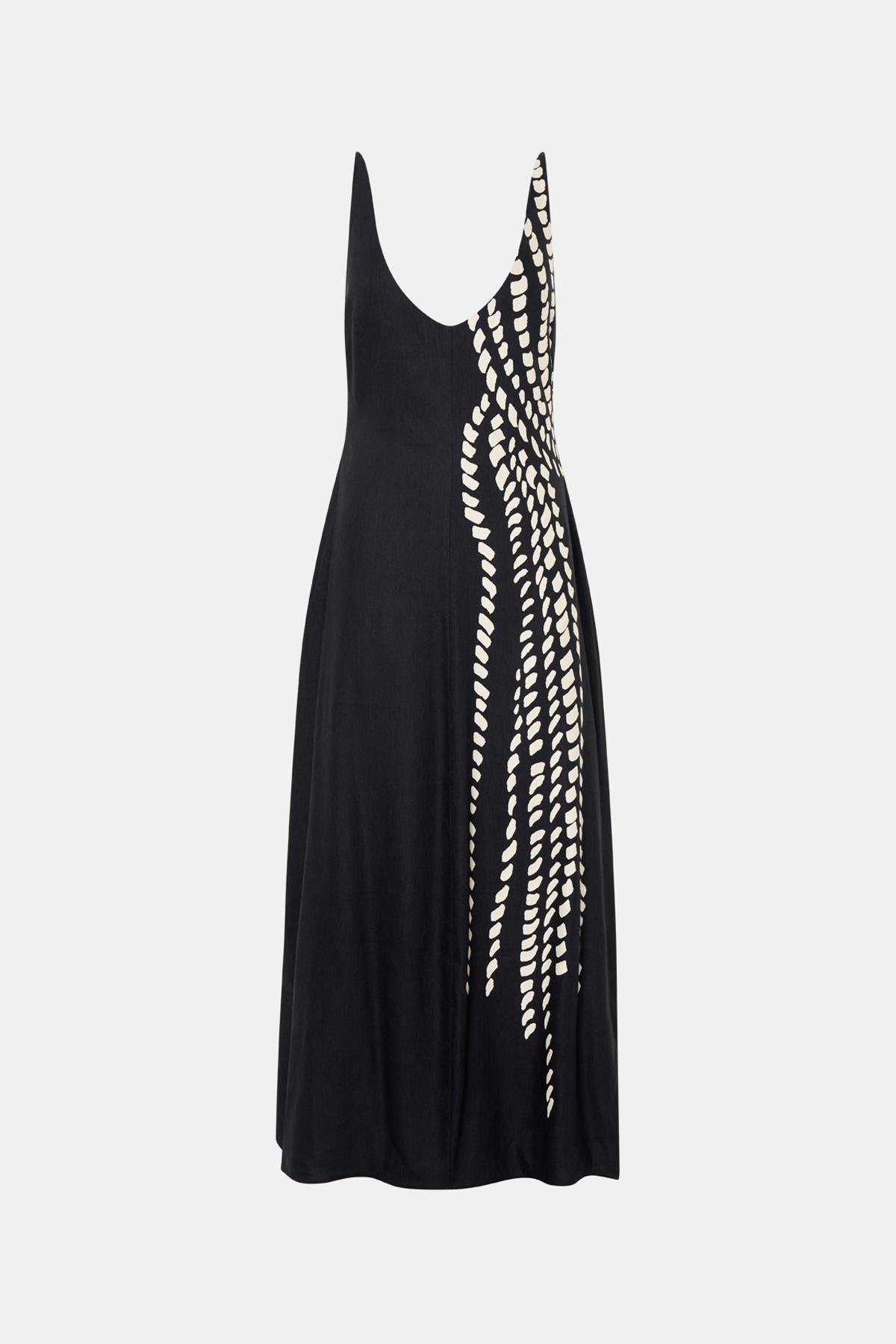 Ghost view CAMILLA AND MARC Suri Midi Dress in black Suri print with a scooped neckline.