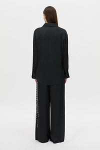 Back view CAMILLA AND MARC Suri Long Sleeve Shirt in black suri print.