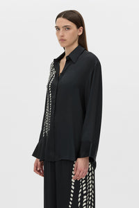 Cropped view CAMILLA AND MARC Suri Long Sleeve Shirt in black suri print.