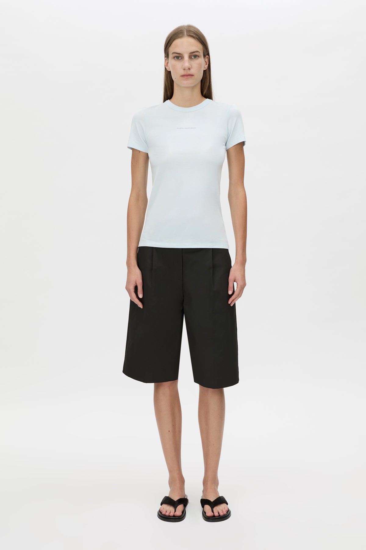 Suvero Slim Fit Logo Tee - CAMILLA AND MARC Suvero slim fit printed blue cotton blend t-shirt with a centre front contrast logo