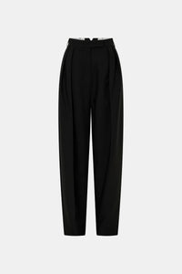 Ghost view CAMILLA AND MARC Tala Double Pleat Barrel Leg Pant in Black with pressed tapered legs.