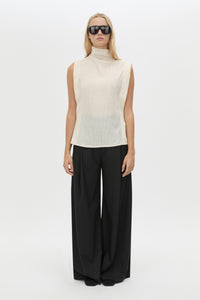Front styled view CAMILLA AND MARC Talo Jersey Top in Cream with a boxy sleeveless cut.