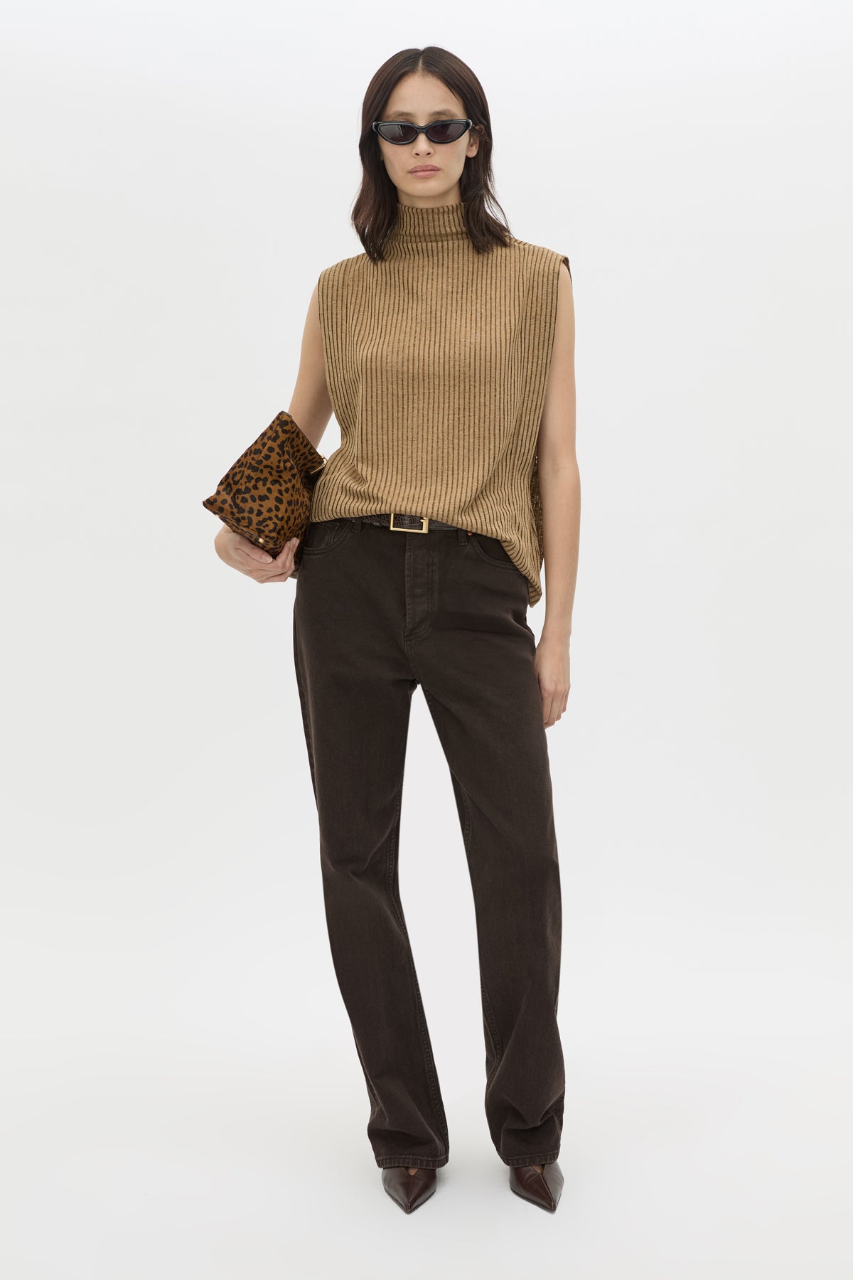 Front view CAMILLA AND MARC Talo Jersey Top in Tan with a boxy sleeveless cut.