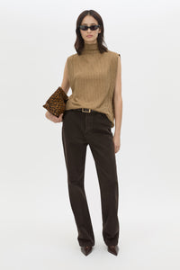 Front view CAMILLA AND MARC Talo Jersey Top in Tan with a boxy sleeveless cut.