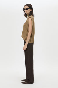 Side view CAMILLA AND MARC Talo Jersey Top in Tan with a boxy sleeveless cut.