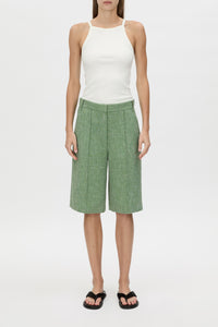 Terence Short - CAMILLA AND MARC Terence Bermuda high-rise green marble short with pintuck detail