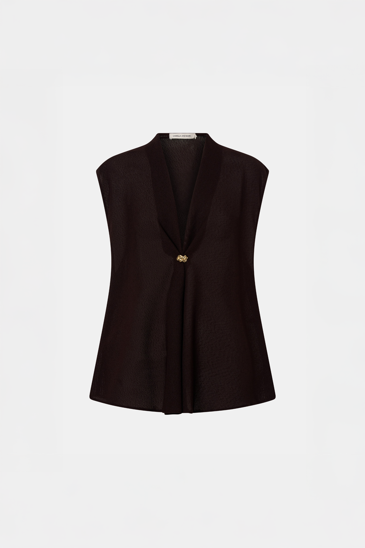 Ghost view CAMILLA AND MARC Tessara Relaxed Top in chocolate with cinched V‑neckline.