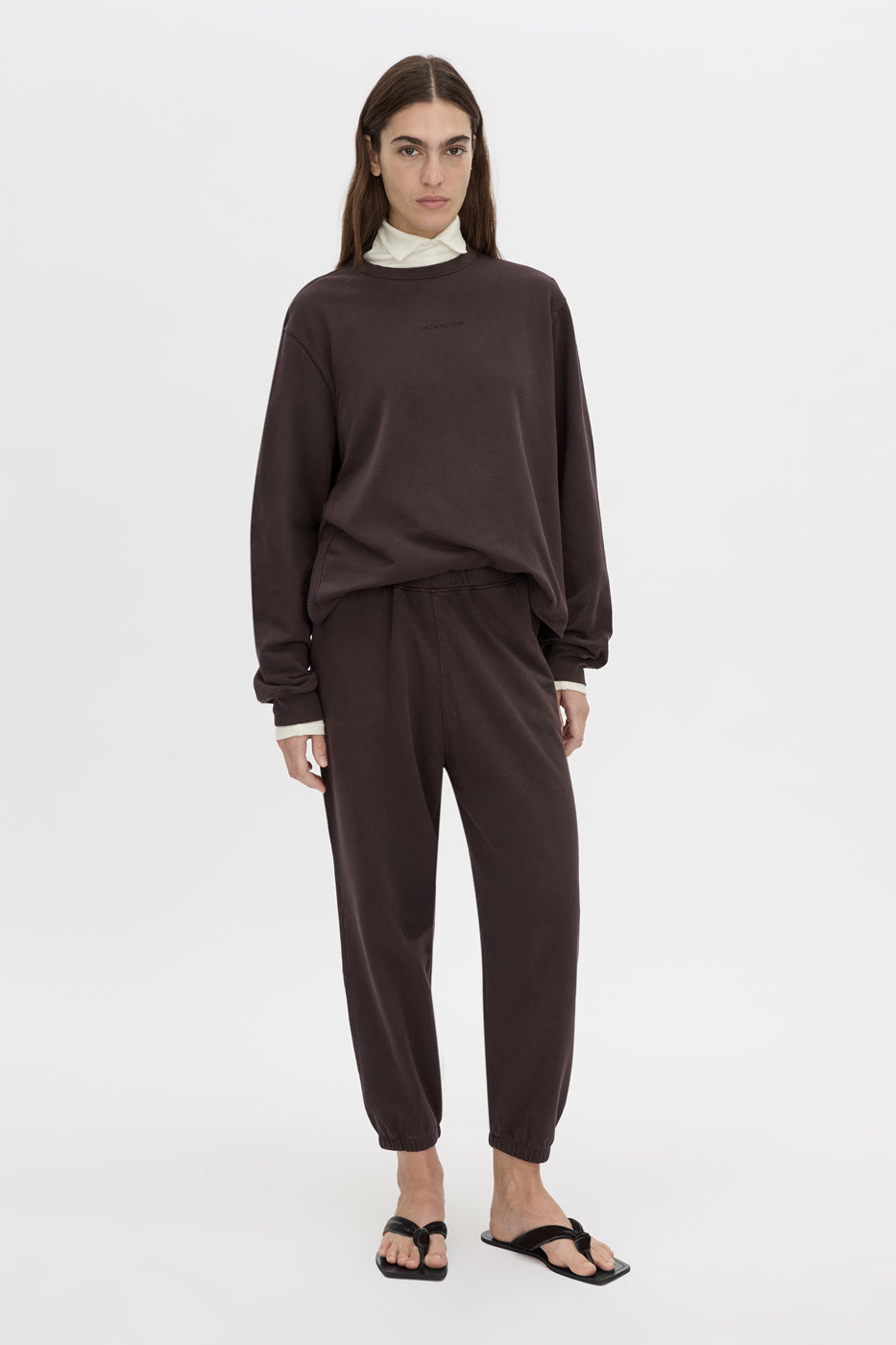 Front view CAMILLA AND MARC Thome Emb Track Pant in garment-dyed hickory.