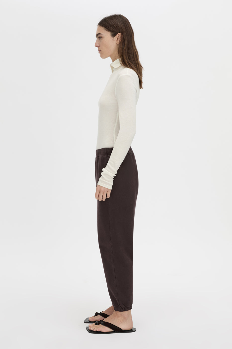 Side view CAMILLA AND MARC Thome Emb Track Pant in garment-dyed hickory.