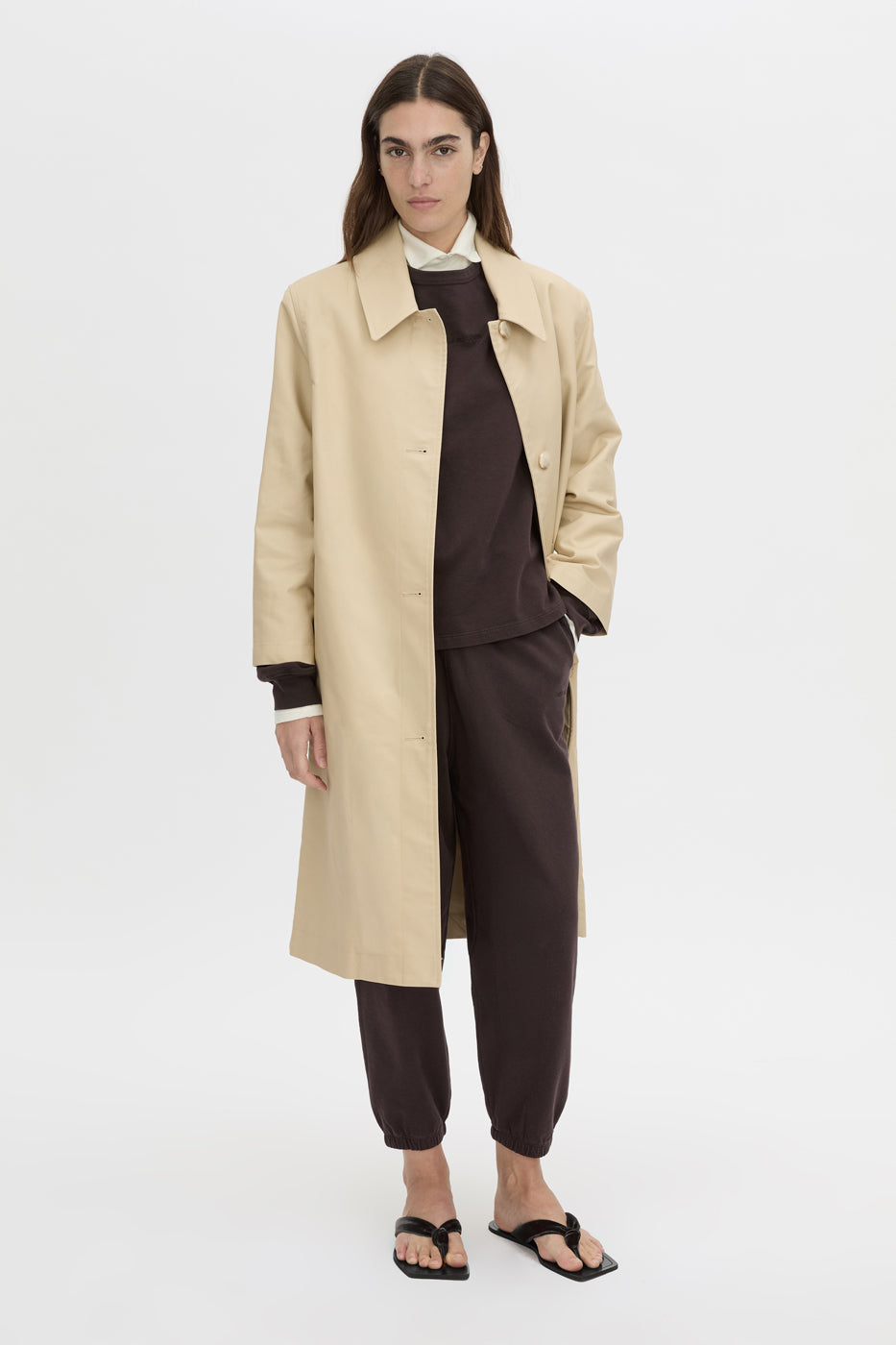 Front-styled view CAMILLA AND MARC Thome Emb Relaxed Track Top in garment-dyed hickory.