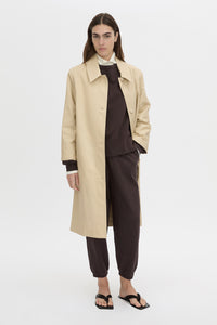Front-styled view CAMILLA AND MARC Thome Emb Relaxed Track Top in garment-dyed hickory.