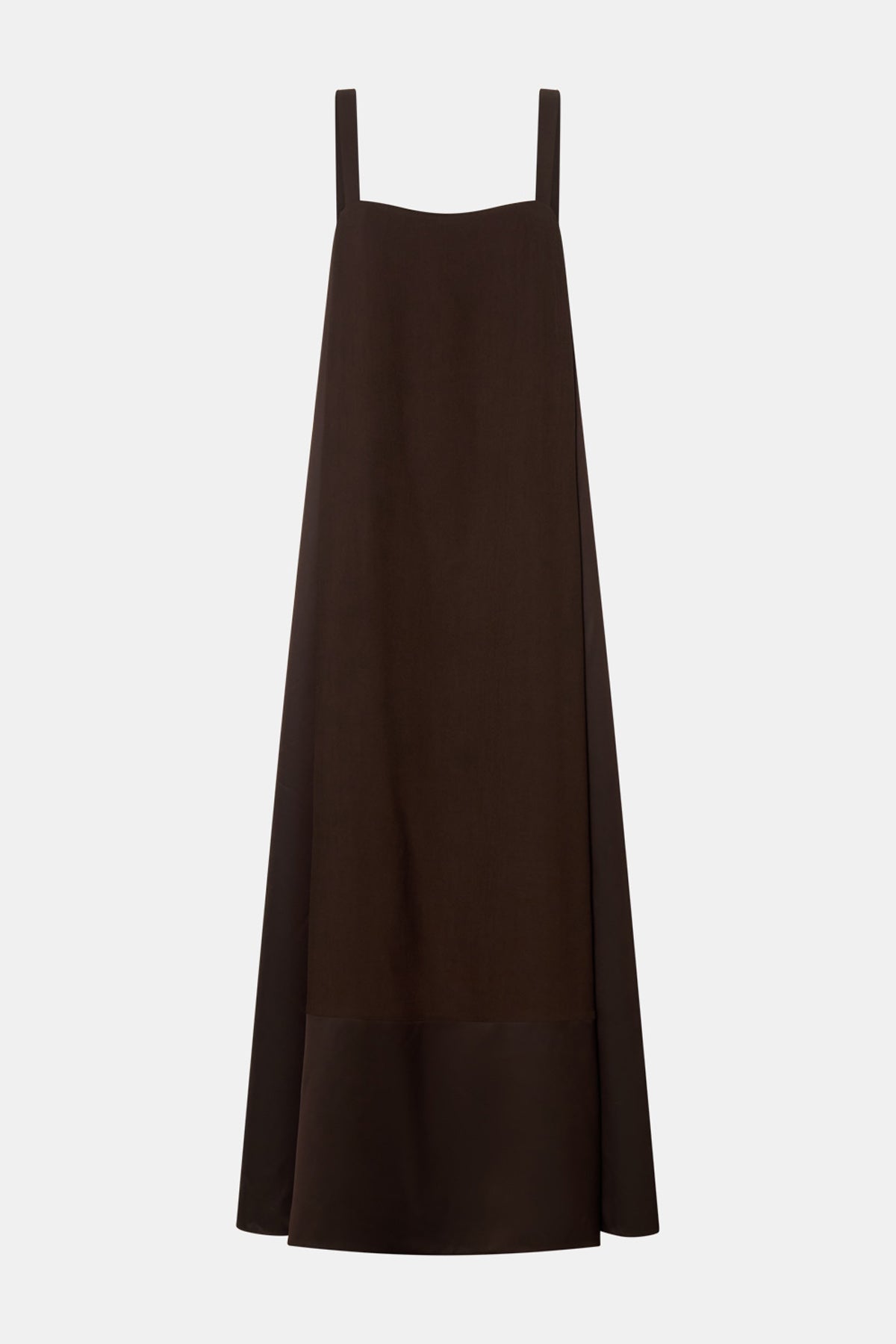 Ghost view CAMILLA AND MARC Tove Maxi Dress in Chocolate with a sleeveless silhouette and contrasting satin trim. 