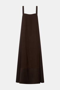 Ghost view CAMILLA AND MARC Tove Maxi Dress in Chocolate with a sleeveless silhouette and contrasting satin trim. 