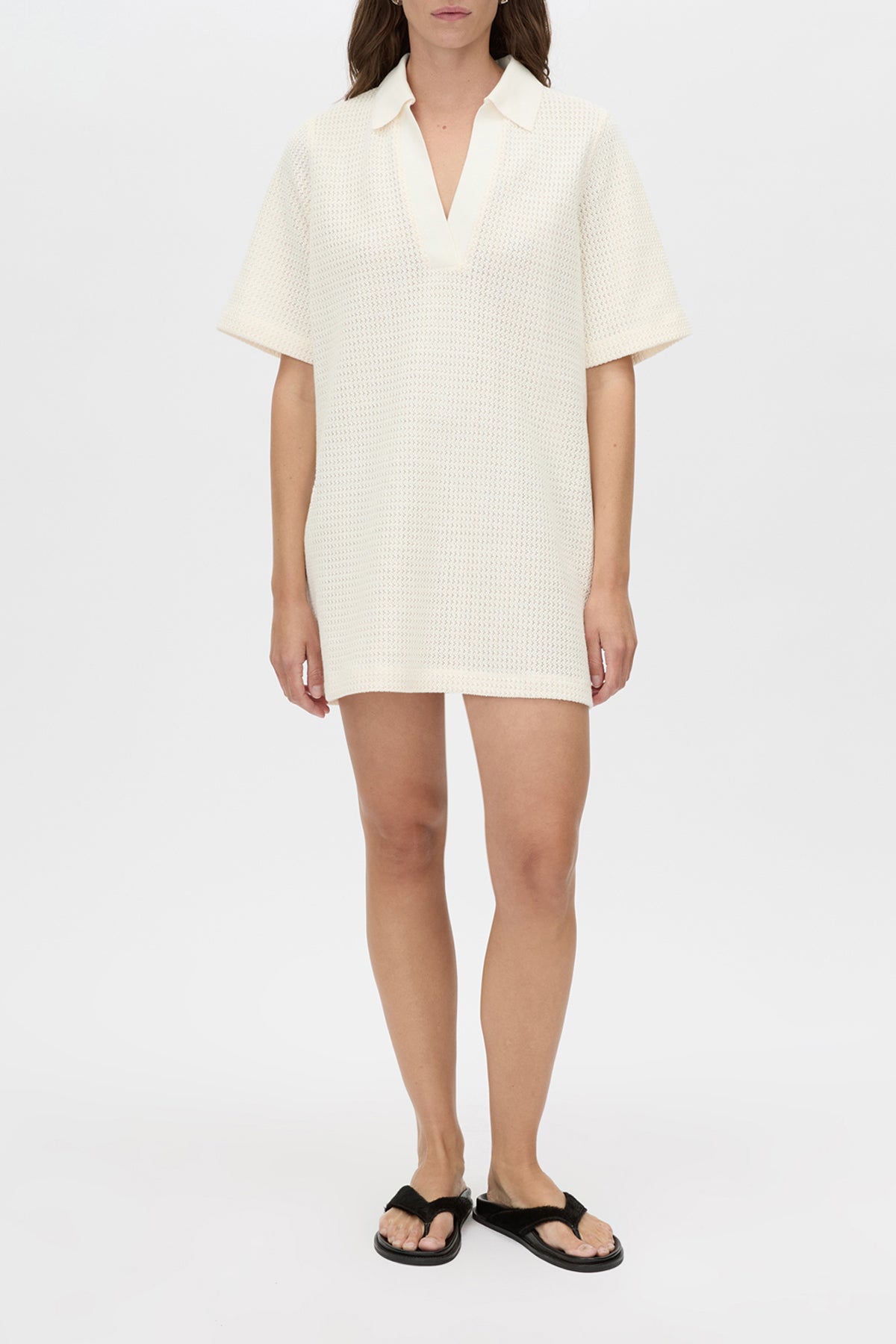 Turrell Mini Dress - CAMILLA AND MARC Turrell white mini polo dress with trophy ribbed collar
