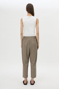 Back view CAMILLA AND MARC Vector Crop Pant in Mocha Brown with soft suiting fabrication.
