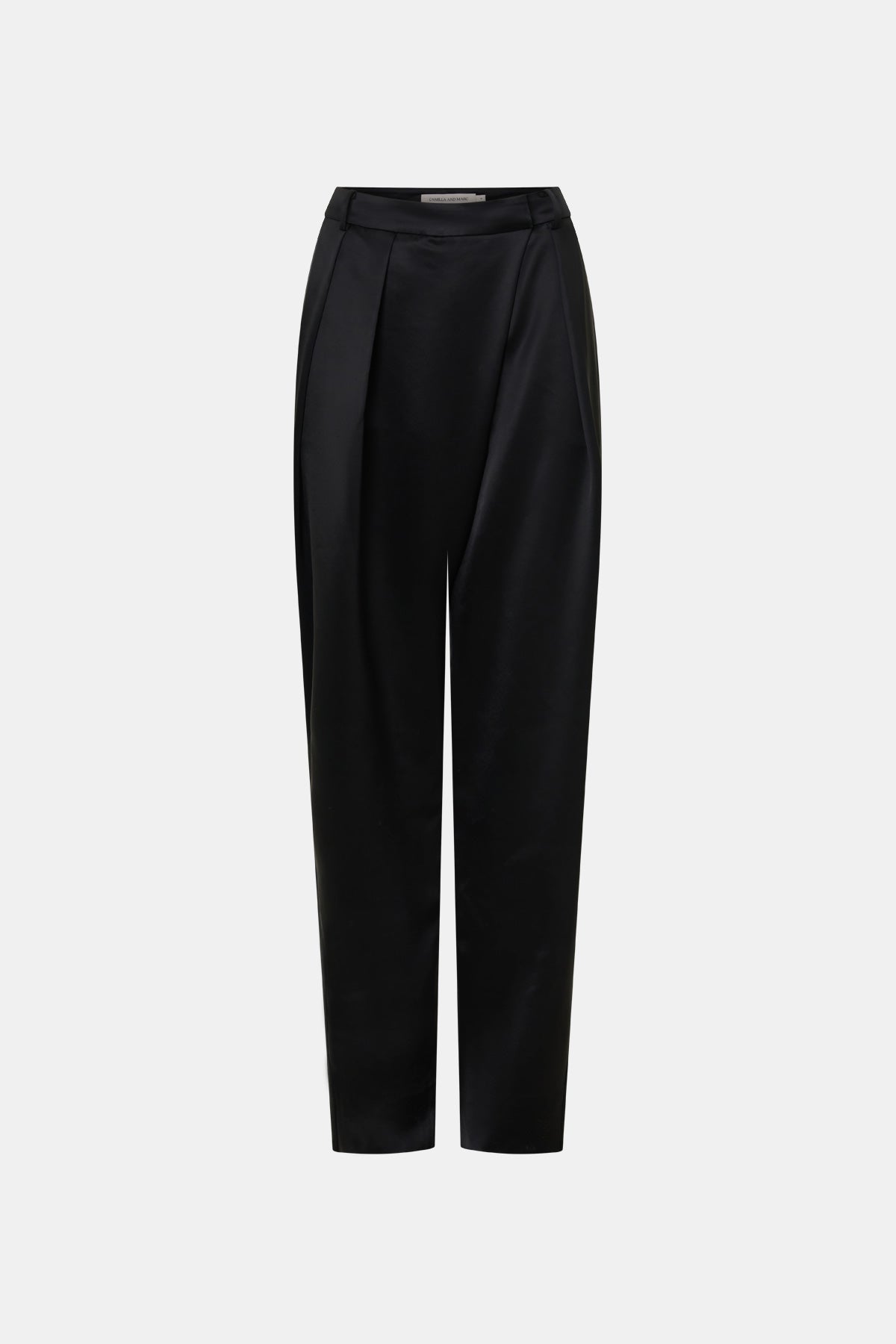 Ghost view CAMILLA AND MARC Velin Pant in black with pleated bow‑leg design.
