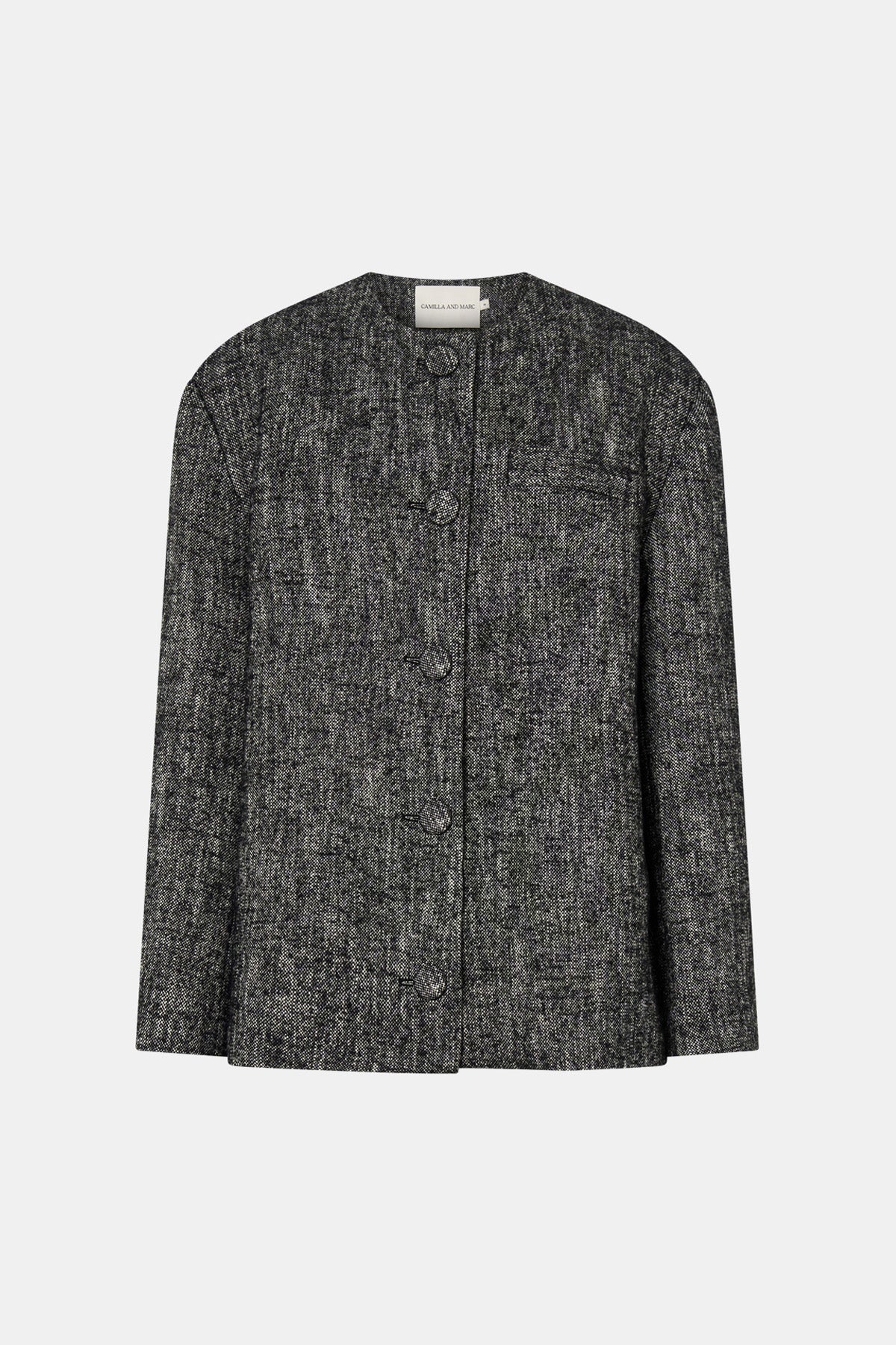 Ghost View CAMILLA AND MARC Xander Jacket in charcoal marle with oversized collarless crew neck.