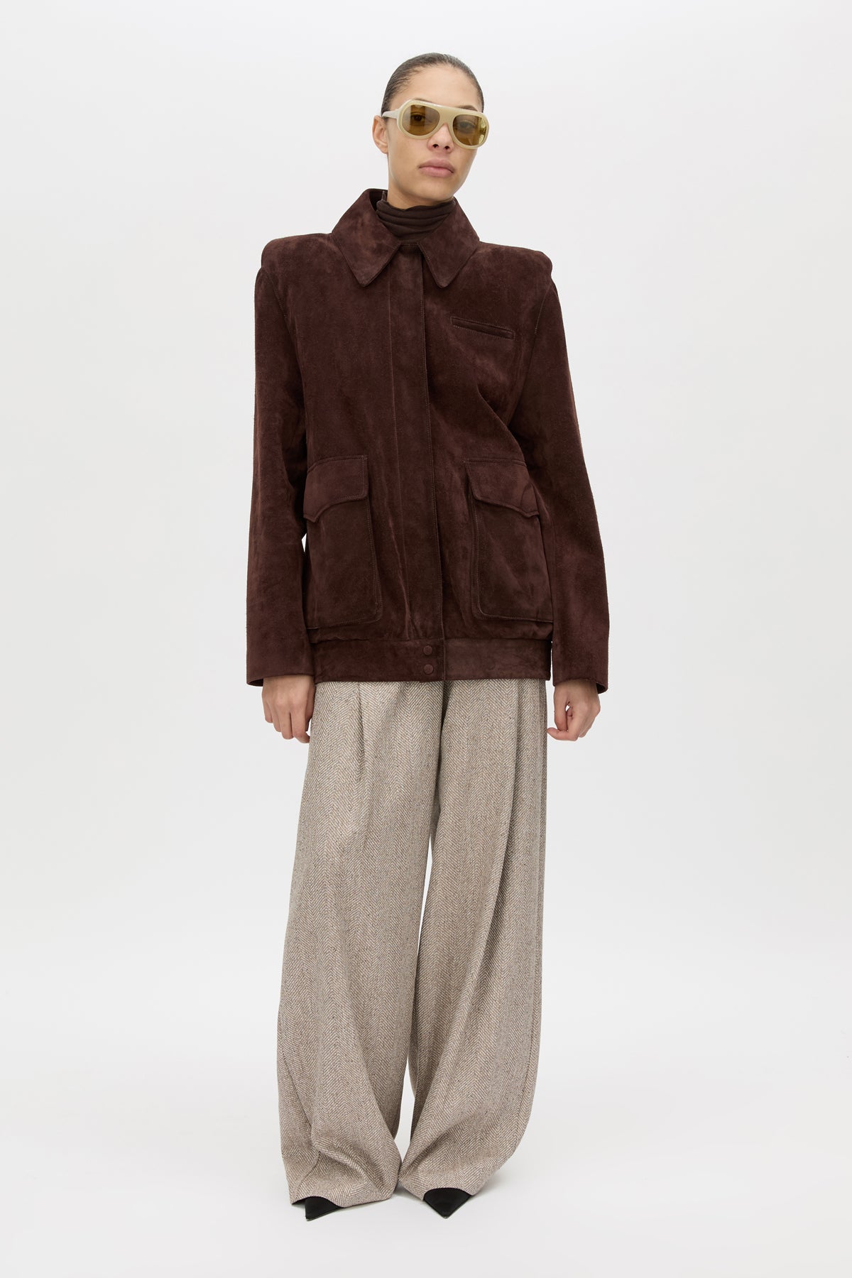 Zaha Leather Bomber - CAMILLA AND MARC Zaha suede leather redwood bomber with patch pockets