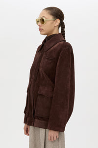 Zaha Leather Bomber - CAMILLA AND MARC Zaha suede leather redwood bomber with patch pockets