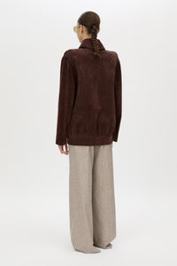 Zaha Leather Bomber - CAMILLA AND MARC Zaha suede leather redwood bomber with patch pockets