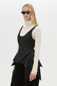 Cropped view CAMILLA AND MARC Zaman Top in Black with a structured sleeveless design and detachable hem fringe.