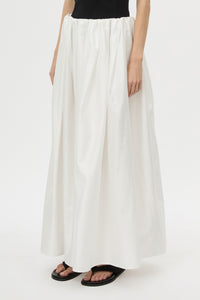 Cropped view CAMILLA AND MARC Zaya Maxi Skirt in Cream with gathered volume, and concealed elastic waistband.