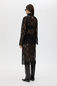 Back view CAMILLA AND MARC Zemira Long Sleeve Lace Top in Black with sheer lace and high neckband.
