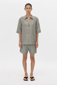 Phostre Stripe Linen Collared Top