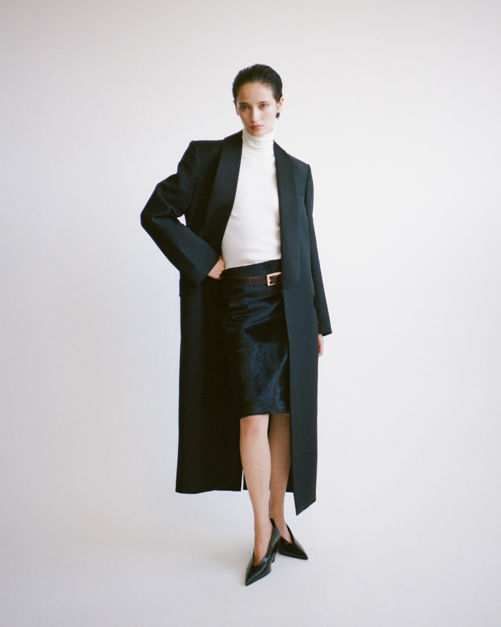 CAMILLA AND MARC PF26 - Contour Leather Skirt and Natalini Coat in black