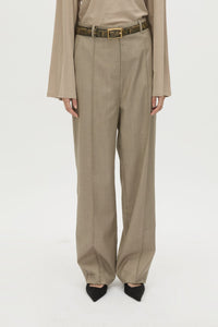 Cropped view CAMILLA AND MARC Seri Pant in Stone Marle with mid‑rise tailored fit and pintuck detailing.