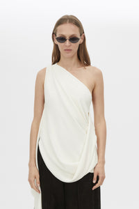 Cropped view CAMILLA AND MARC Eon Top in Cream with a draped asymmetric silhouette.