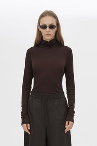 Barre High Neck Top - CAMILLA AND MARC Barre turtleneck long sleeve top in chocolate brown